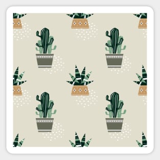 Cactus and succulent in ceramic pots. Pastel pattern Sticker